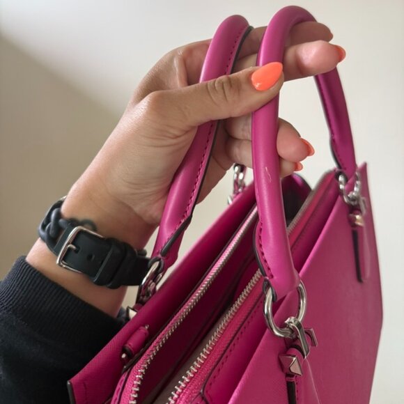 Michael Kors Marilyn Medium Satchel w/Smartphone Wallet BUNDLE Hot Pink Tote - Picture 14 of 16